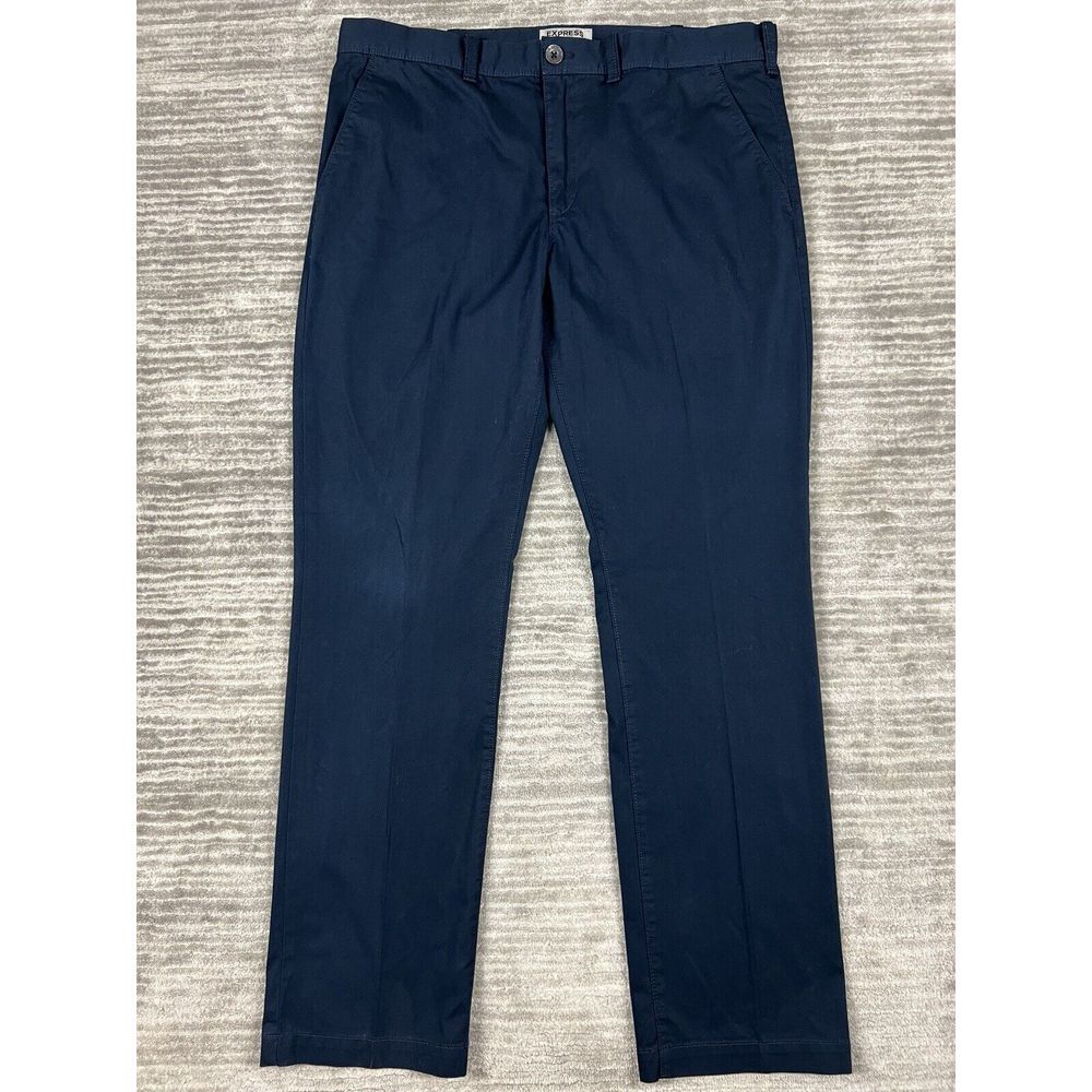 Express Pants Mens 36x32 Blue Slim Fit Finn Flat Front Chino‎ Casual